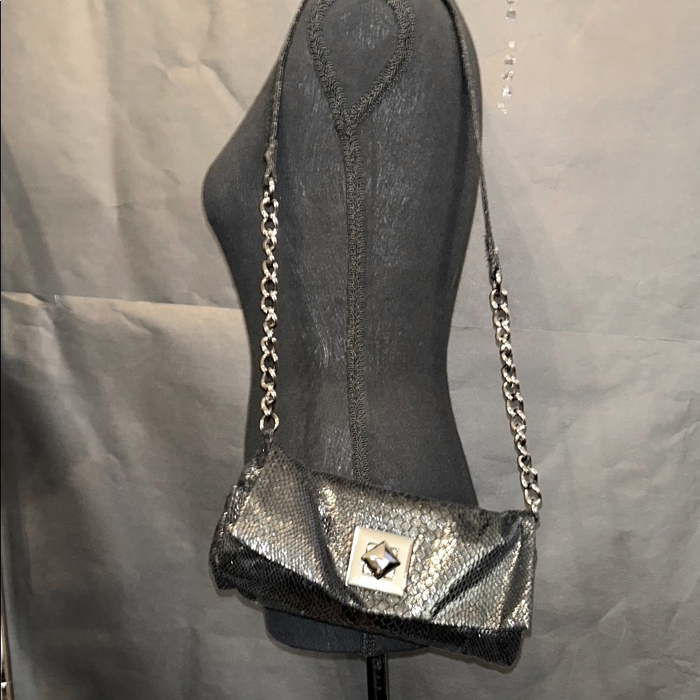 Kenneth Cole Reaction Black Faux Reptile Shoulder Bag